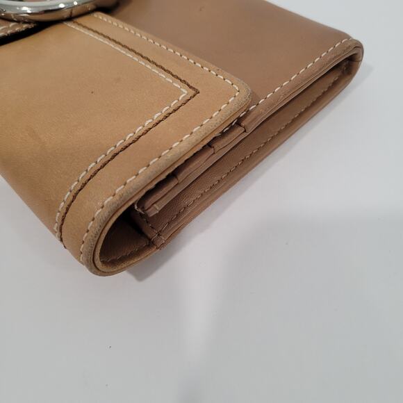 Coach Long Wallet Buckle Envelope Beige Brown Tan Designer Large Smooth Leather - Picture 11 of 12